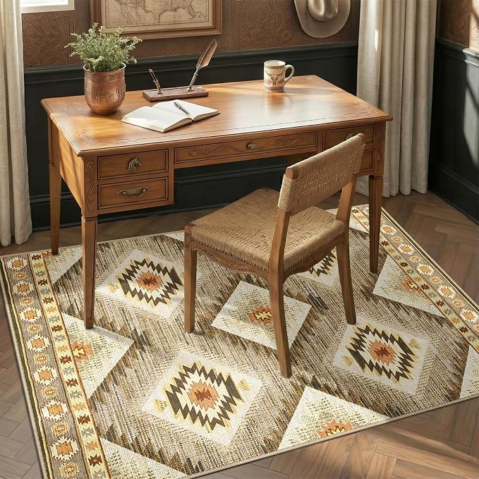 BESTSWEETIE Area Rug 5x8 Rug Machine Washable Non-Slip Low Pile Print Pattern