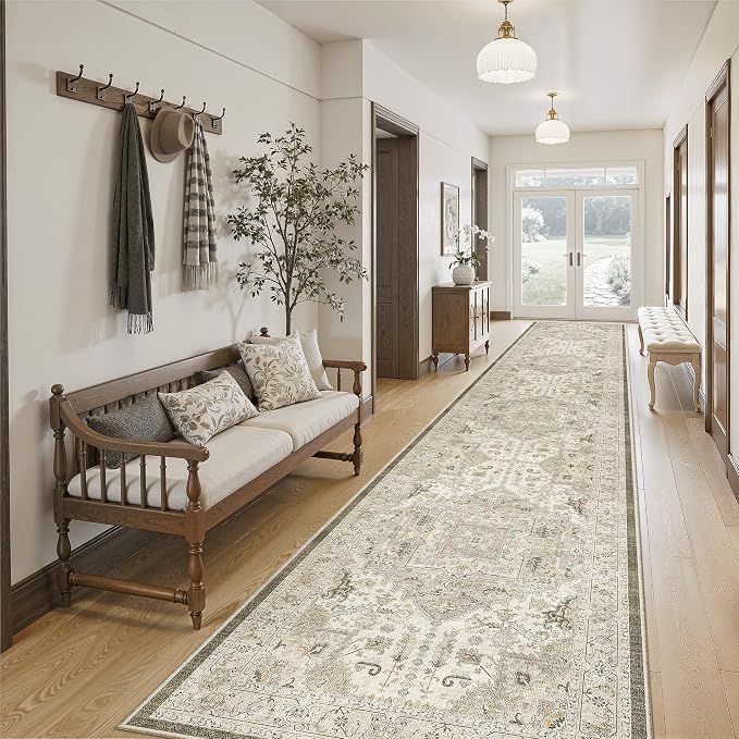 Madane Hallway Runner Rug 2'6''x14' Kitchen Runner, Non Slip Vintage Runners