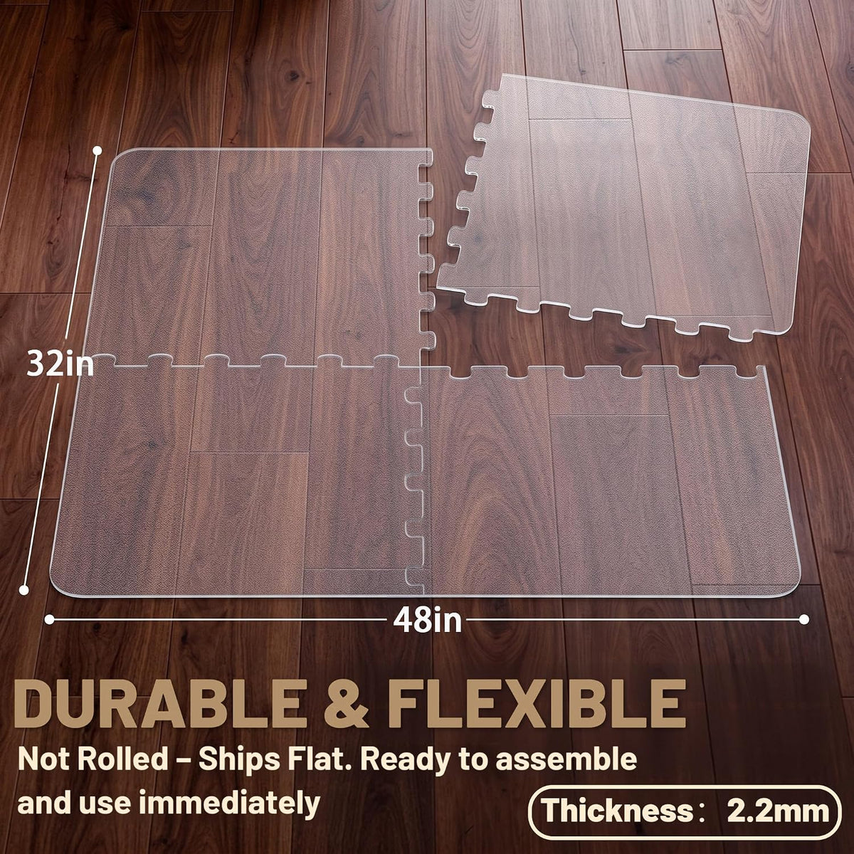 BesWin Office Chair Mat for Hardwood Floor, PET Desk Chair Mat, 48" x 32"