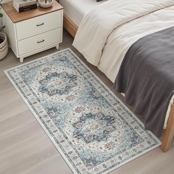 Madane Washable Area Rug 2x4, Small Entryway Rug Non-Slip Vintage Door Mat