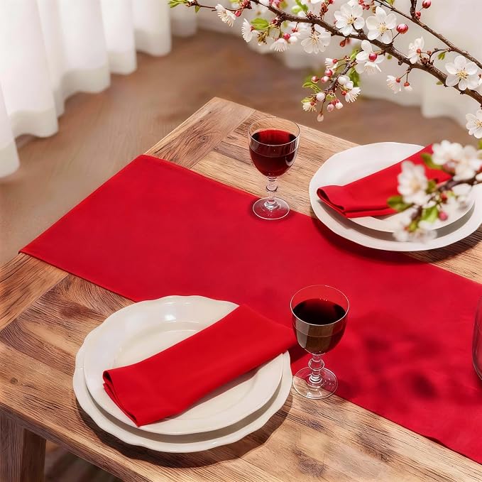 FOLINS&HOME Red Waterproof Decorative Table Runner 108 Inches Long | 210GSM