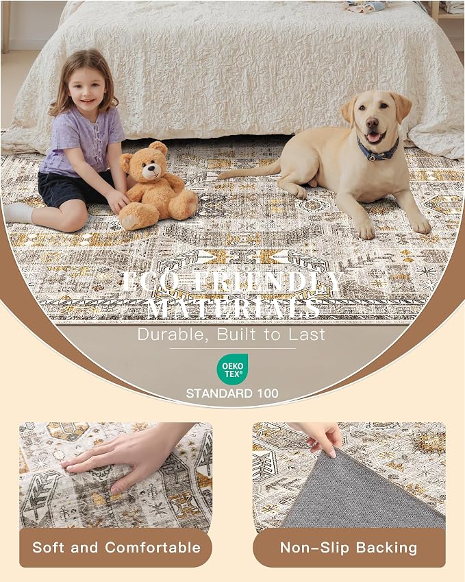 Madane Washable Area Rug 2x3, Small Entryway Rug Non-Slip Vintage Door Mat