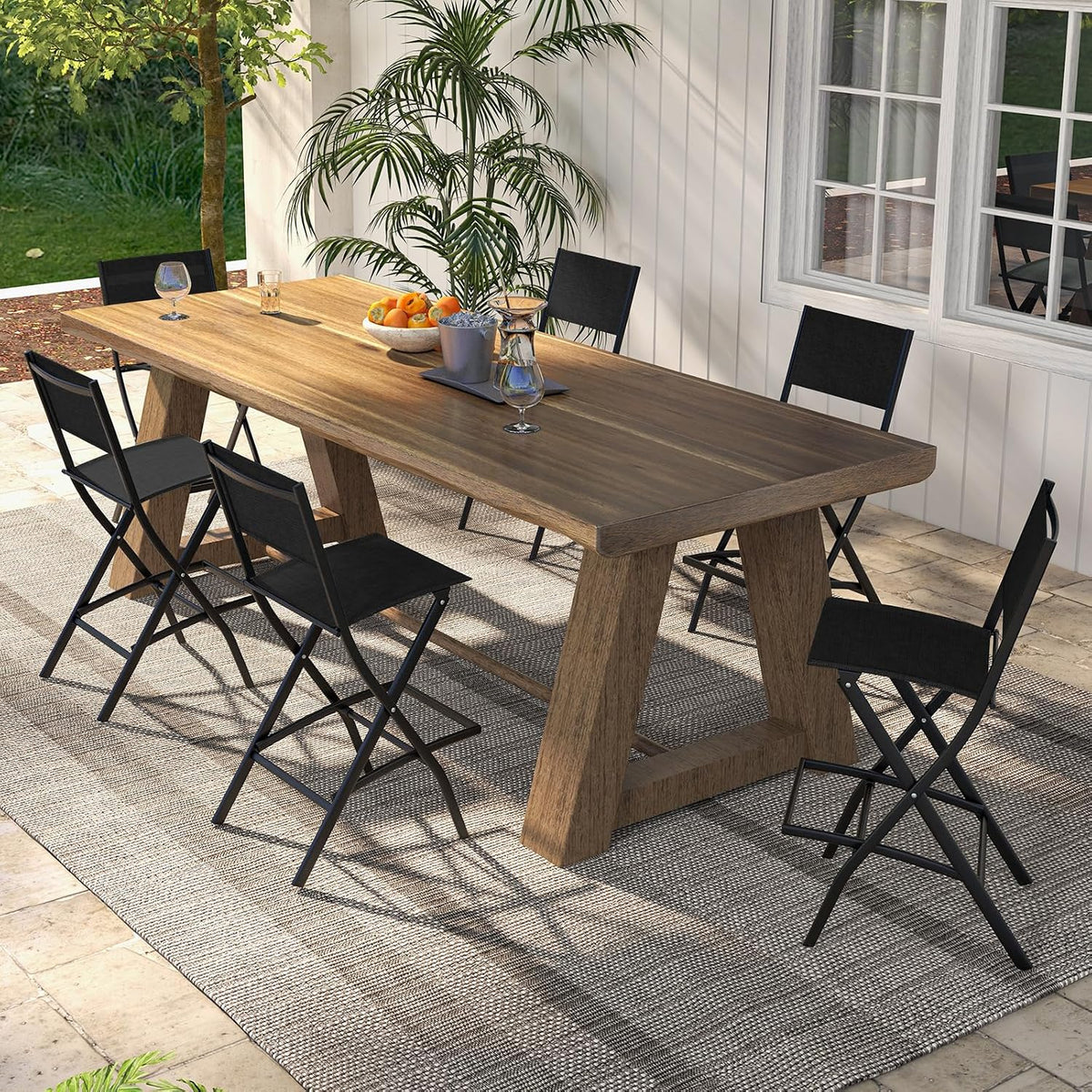 Tangkula Outdoor Barstools Set of 4, Counter Height Folding Bar Chairs with Back and Footrest, Versatile Patio Dining Chairs with Breathable Fabric & Heavy-Duty Metal Frame