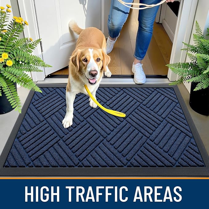 OLANLY Front Door Mat Outside Entrance 59x23, Heavy Duty Sturdy Natural Rubber