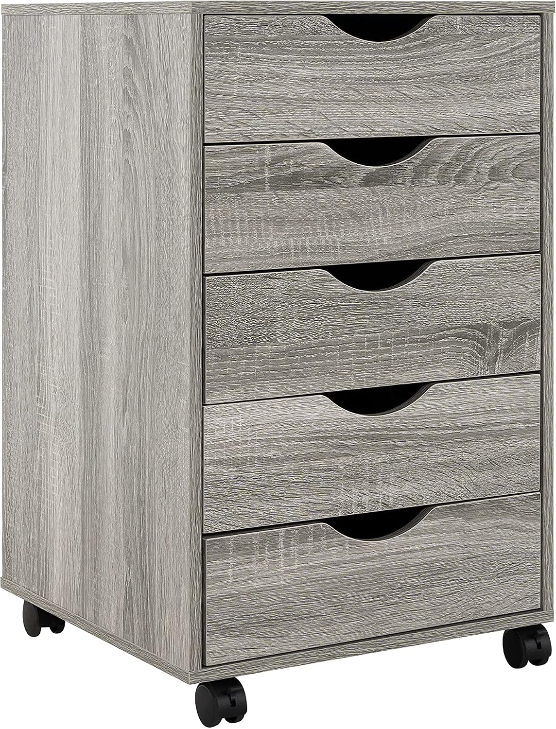 Naomi Home Under Desk Office File Cabinet with 5 Drawers, Rolling Storage Organizer with Lockable Wheels, Handle-Free Design & Spacious Top Surface, Compatible Cabinet for Home Office - Gray Oak