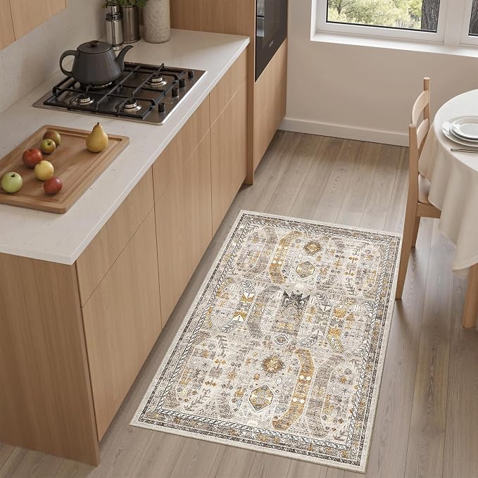 Madane Washable Area Rug 2x3, Small Entryway Rug Non-Slip Vintage Door Mat