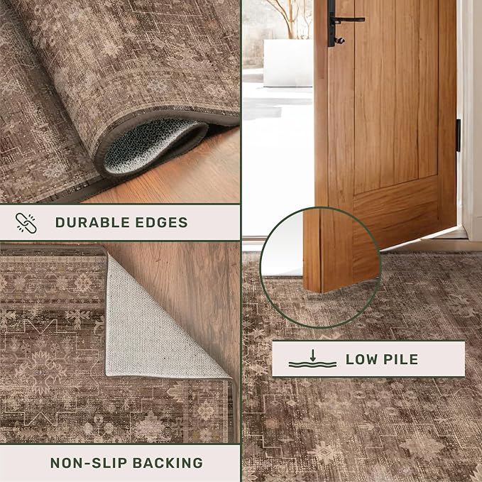 Brown Boho Washable 2x7 Runner Rugs