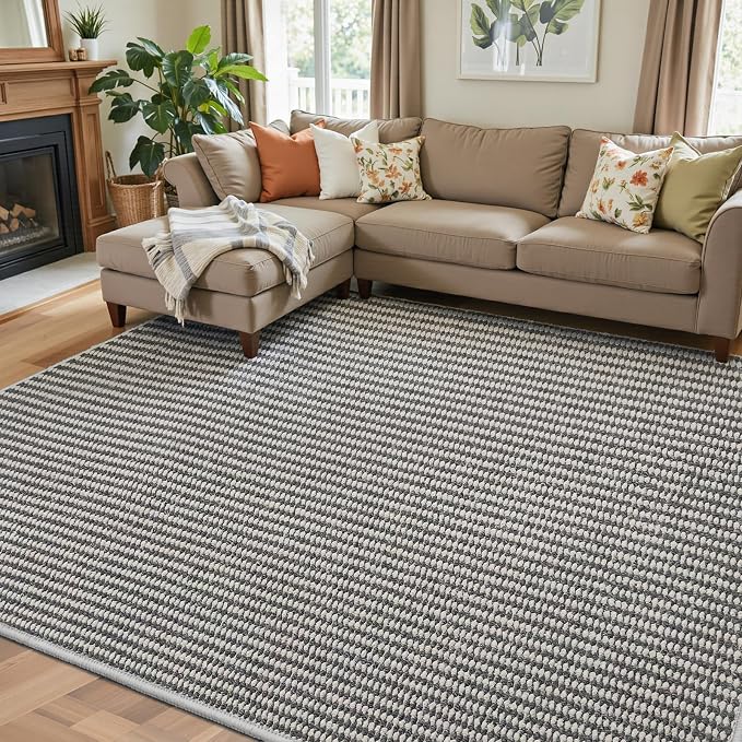 Faux Jute Area Rug 4'x6', Washable & Non-Slip, No Odor. Farmhouse Boho Style