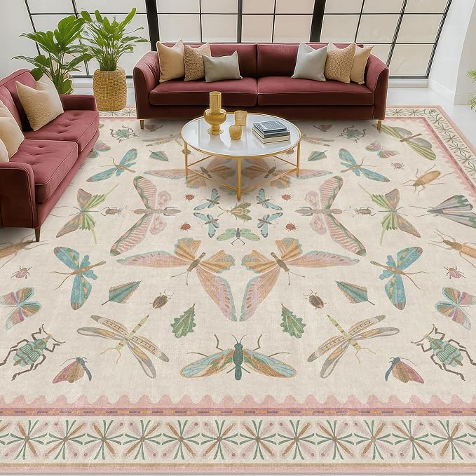 Hazo Haus 7x9 Cute Insect Rugs for Girls Bedroom