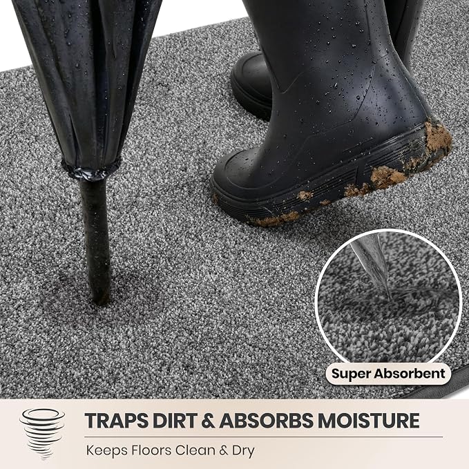 PURRUGS Dirt Trapping Door Mat 20" x 31.5", Non-Slip Machine Washable Entryway