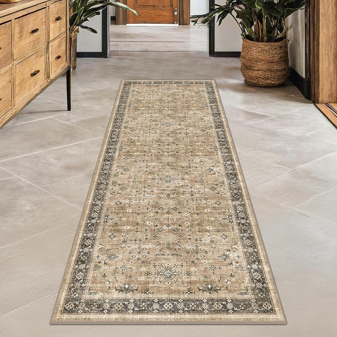 Natural Taupe 2x8 Runner Rug for Hallway, Long Runner Rug for Kitchen, Entryway