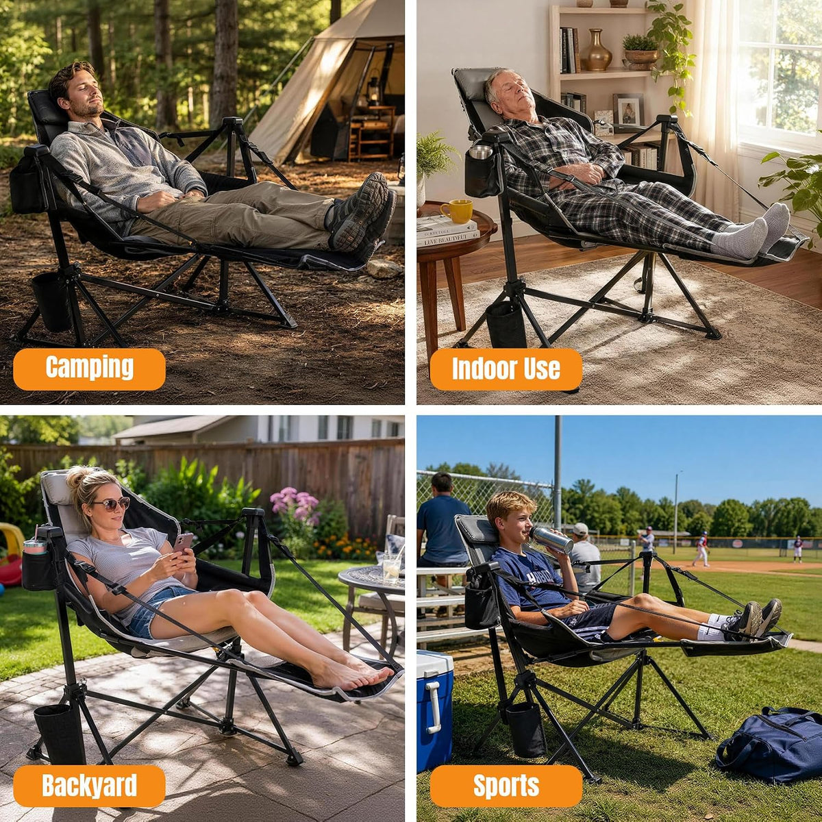 HOPERAN Hammock Camping Chair with Footrest 400lb Swing Chair, Black 2 Pack