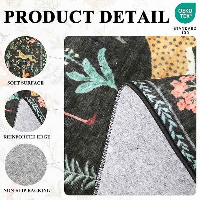 DUKINO Washable 2.6x10 Runner Rug, Non Slip Animal Print Runner Rug