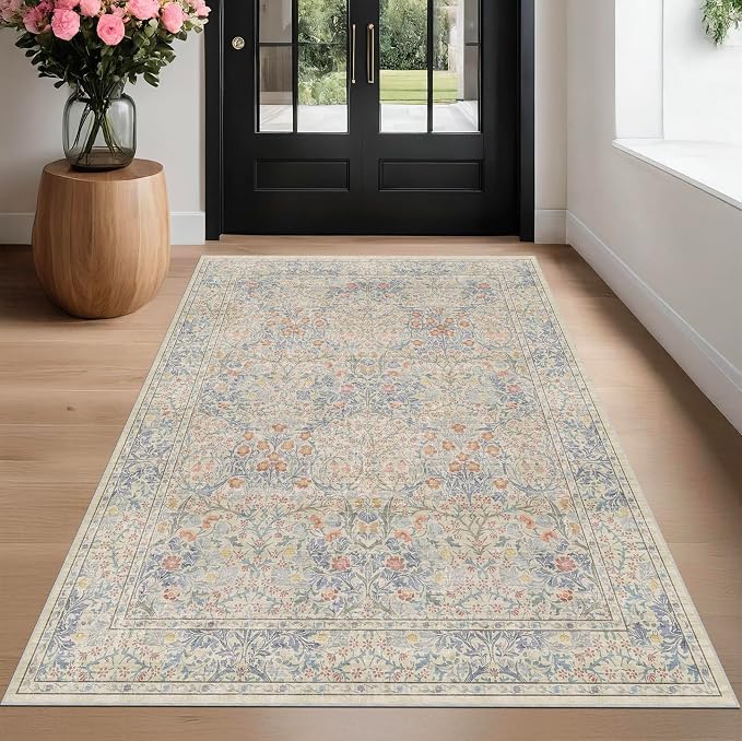 Hazo Haus Vintage Washable Beige Blue Area Rugs