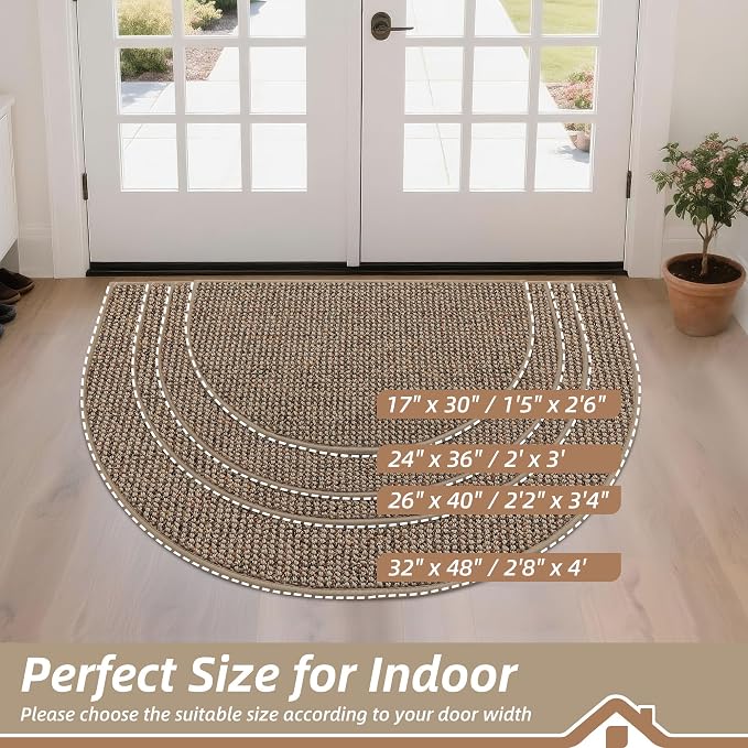 BEQHAUSE Dirt Trapper Door Mat 26" x 40" Half Circle Non-Slip Washable Doormats