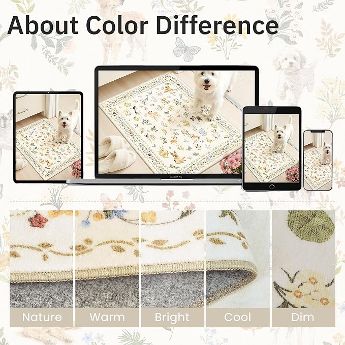 Soalmost Dog 8x10 Area Rugs for Living Room, Machine Washable Animal Floral