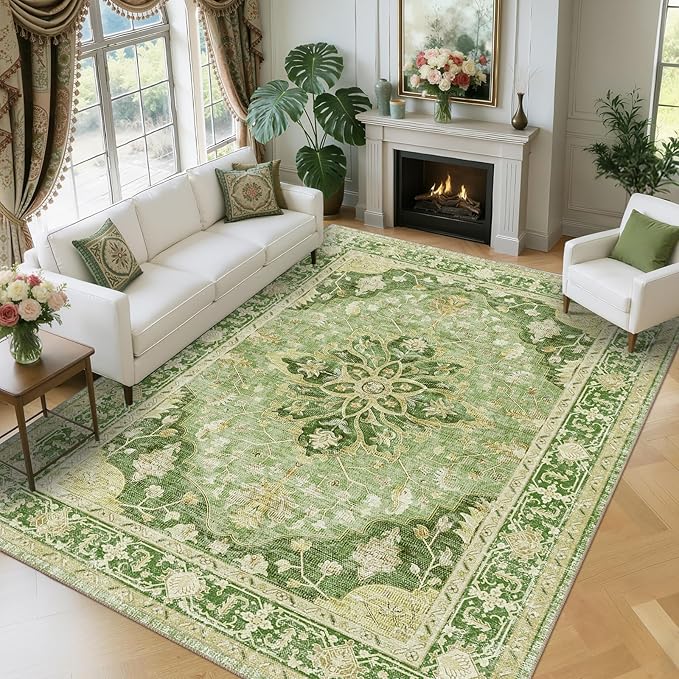 RELEANY Area Rugs 8'x10' Washable Non-Slip, Floral Vintage Distress Medallion