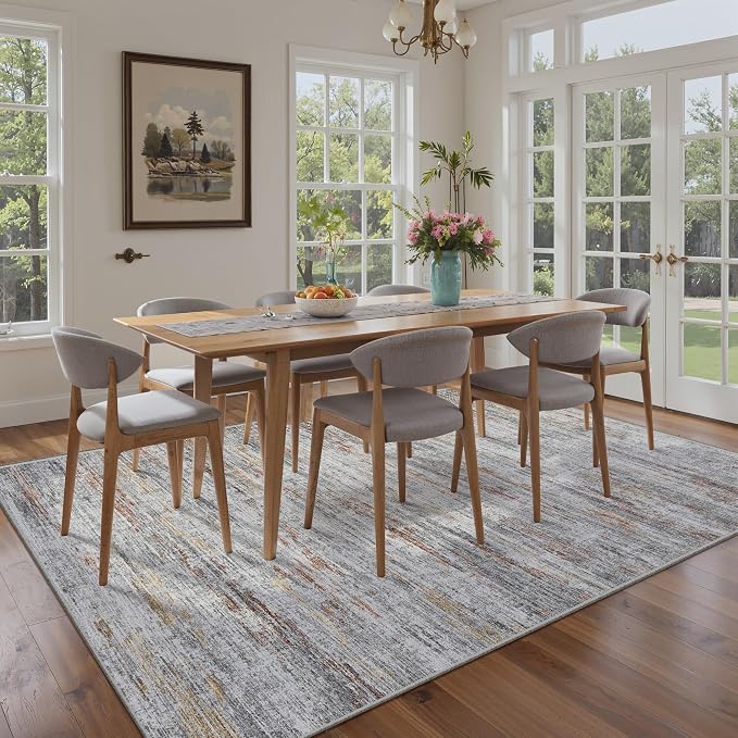 5x7 Area Rugs - Ultra-Thin Washble Rugs, Non-Slip Low Pile Abstract Print Rugs