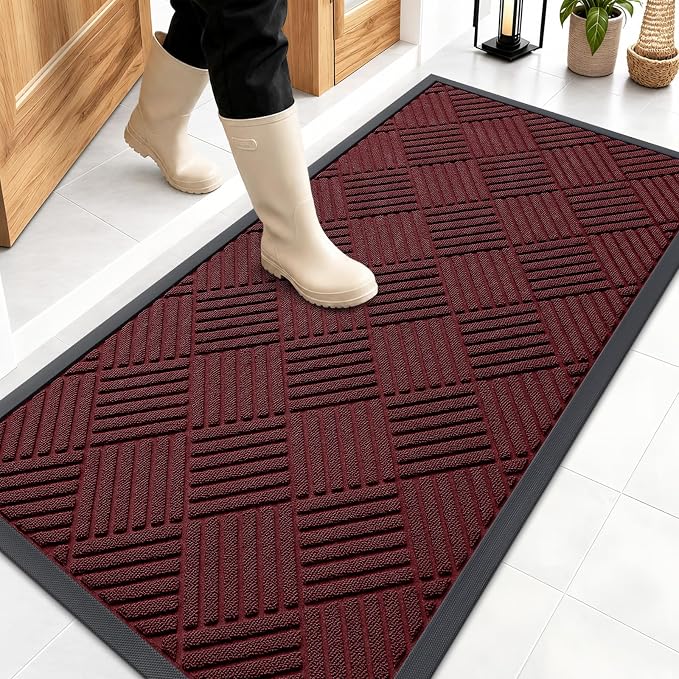 OLANLY Front Door Mat Outside Entrance 47x23, Heavy Duty Sturdy Natural Rubber
