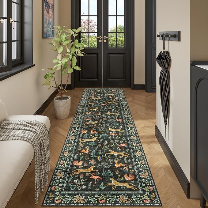 DUKINO Washable 2.6x10 Runner Rug, Non Slip Animal Print Runner Rug