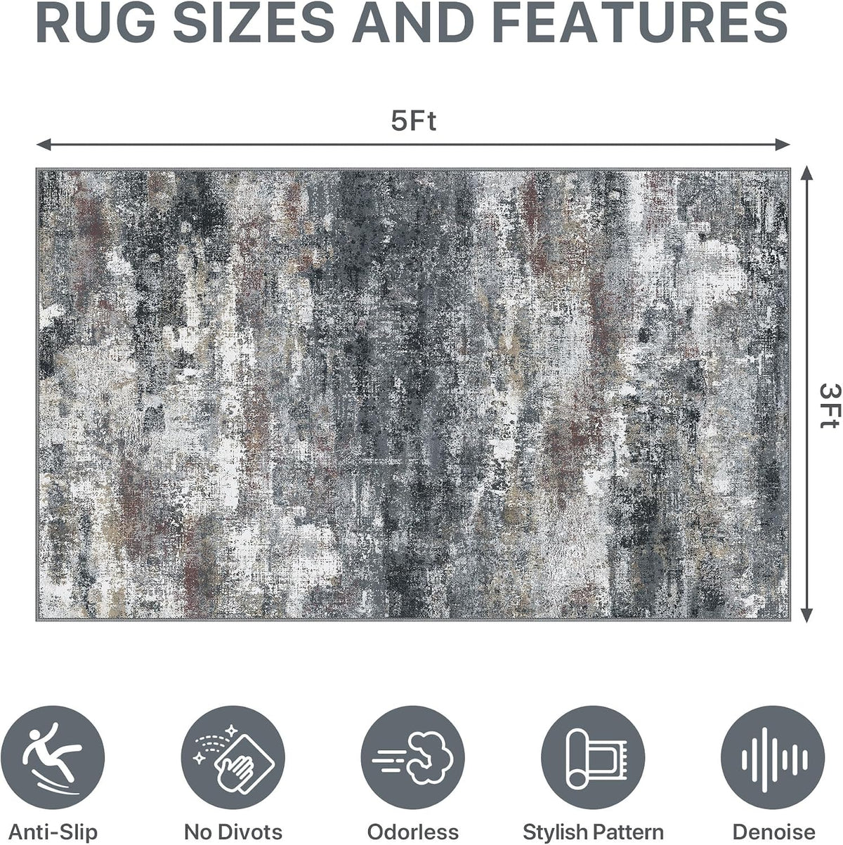 Office Chair Mat for Hardwood Floor, Abstract 36"X 60" Non-Slip Dark Gray
