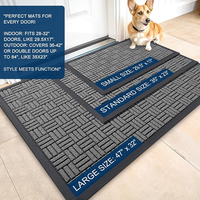 OLANLY Front Door Mat Outside Entrance 33x21, Heavy Duty Sturdy Natural Rubber