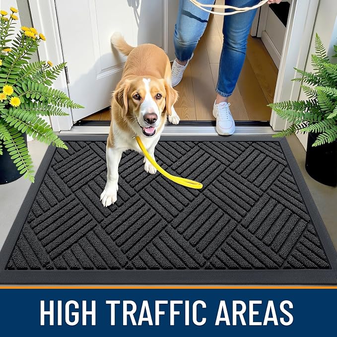 OLANLY Front Door Mat Outside Entrance 71x23, Heavy Duty Sturdy Natural Rubber