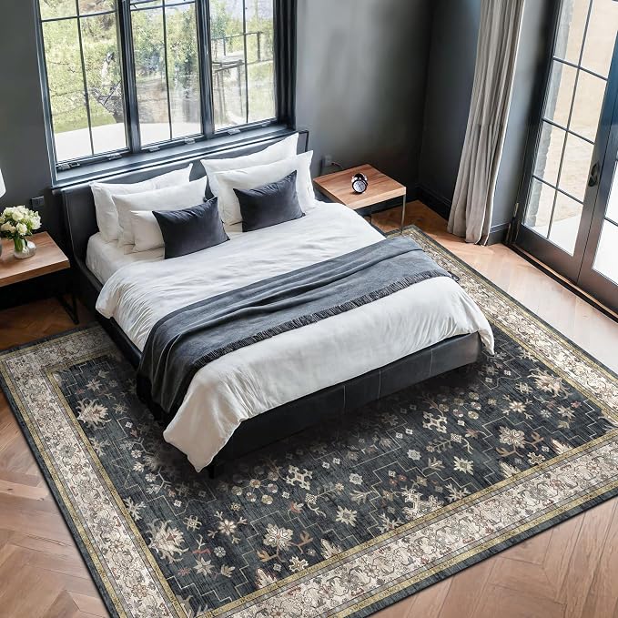 Hazo Haus Black Farmhouse Washable 7x10 Area Rugs