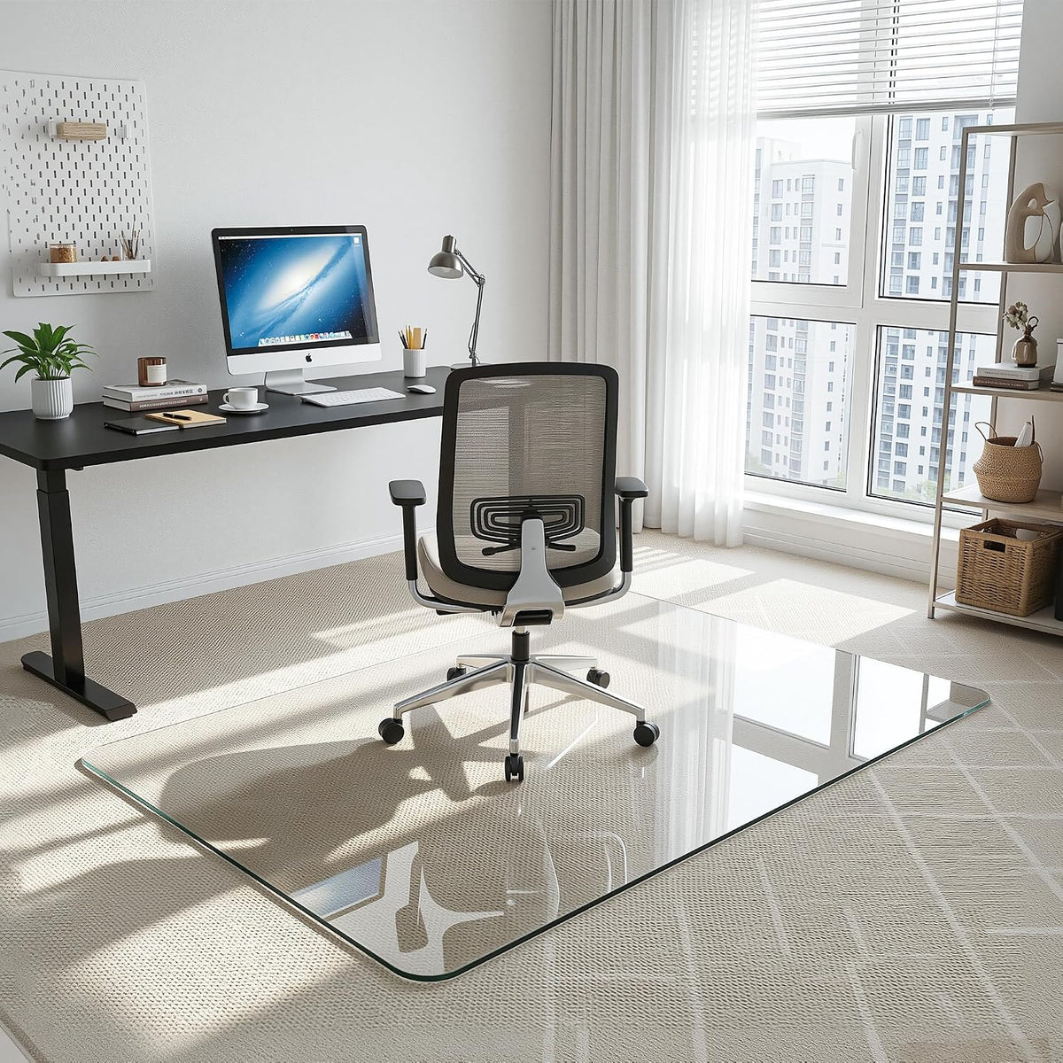 Antok Tempered Glass Chair Mat, 45"x60" Office Chair Mat for Carpet & Hardwood Floors, Heavy Duty 1/5" Desk Chair Mat for Smooth Rolling at Home or Office