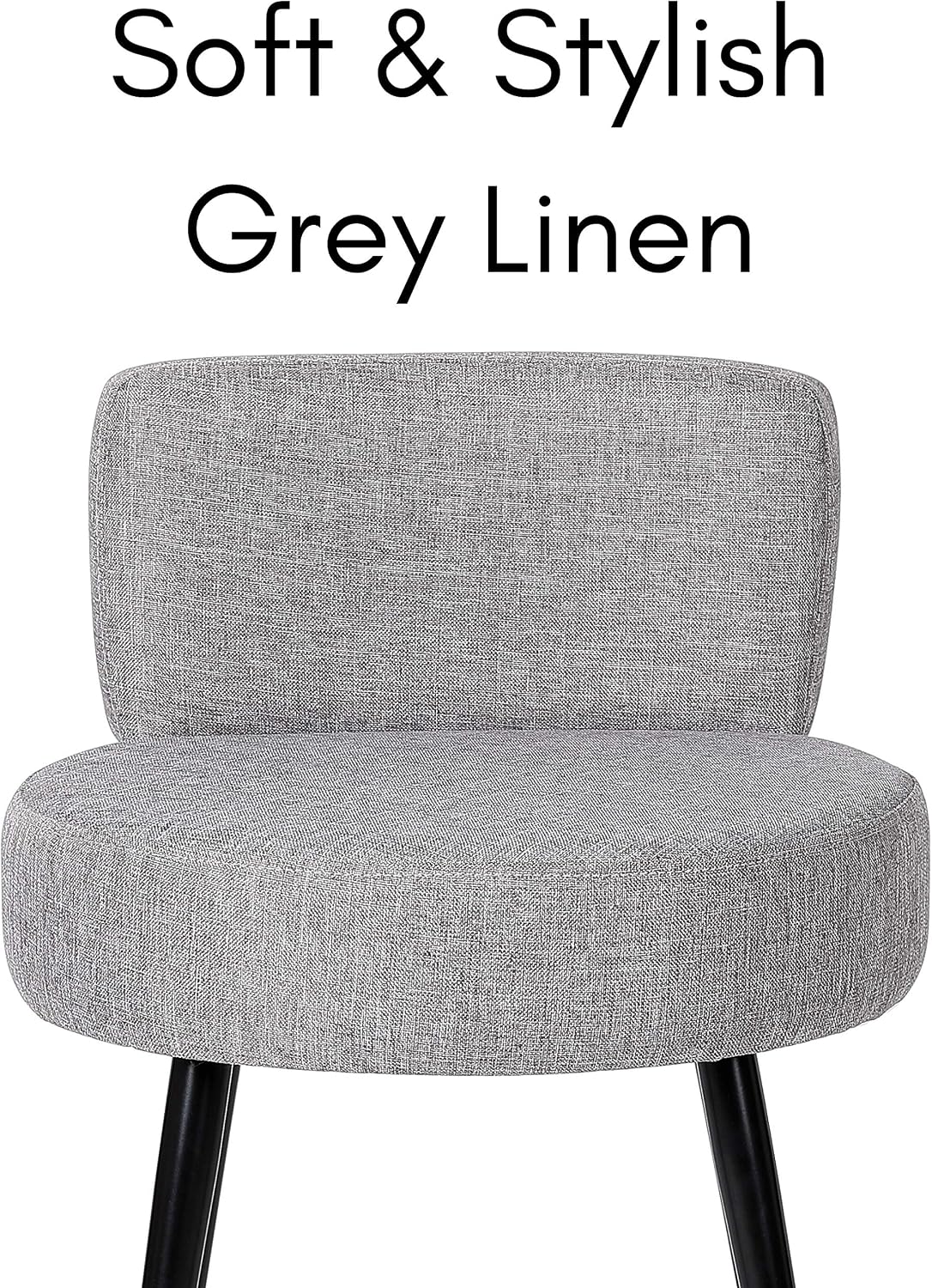 BIRDROCK HOME Linen Chair w/Back - Small Padded Footrest - Compact Round Ottoman Foot Stool - Living Room, Office, Dorm Chair - Upholstered Soft Seating - Black Metal Legs - Couch, Desk, Sofa - Grey