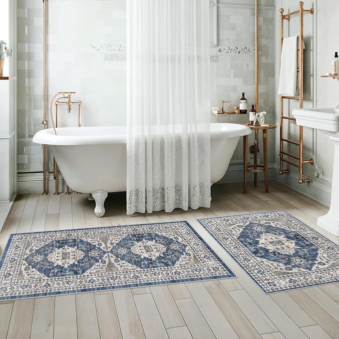 Washable 4-Piece Kitchen Floor Mats: Farmhouse Non-Slip Kitchen Sink Rug Easy