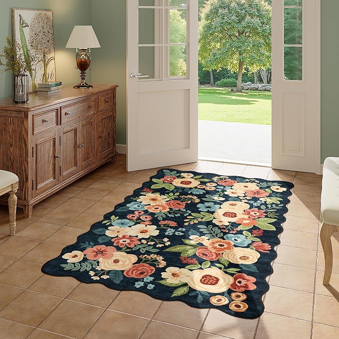DUKINO 3x5 Area Rug, Floral Non-Slip Indoor Washable Rug