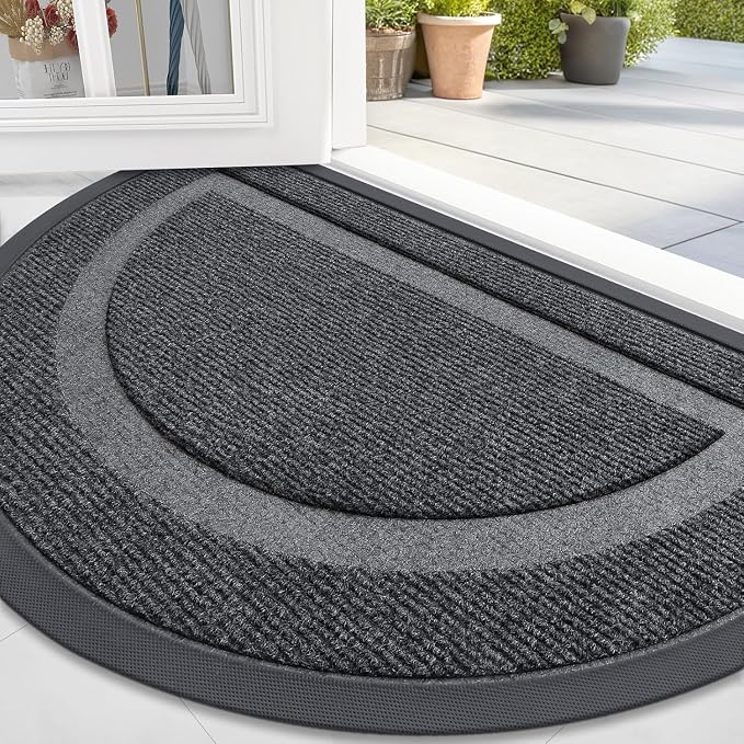 OLANLY Half Circle Door Mat Indoor Outdoor Entrance Welcome, Waterproof