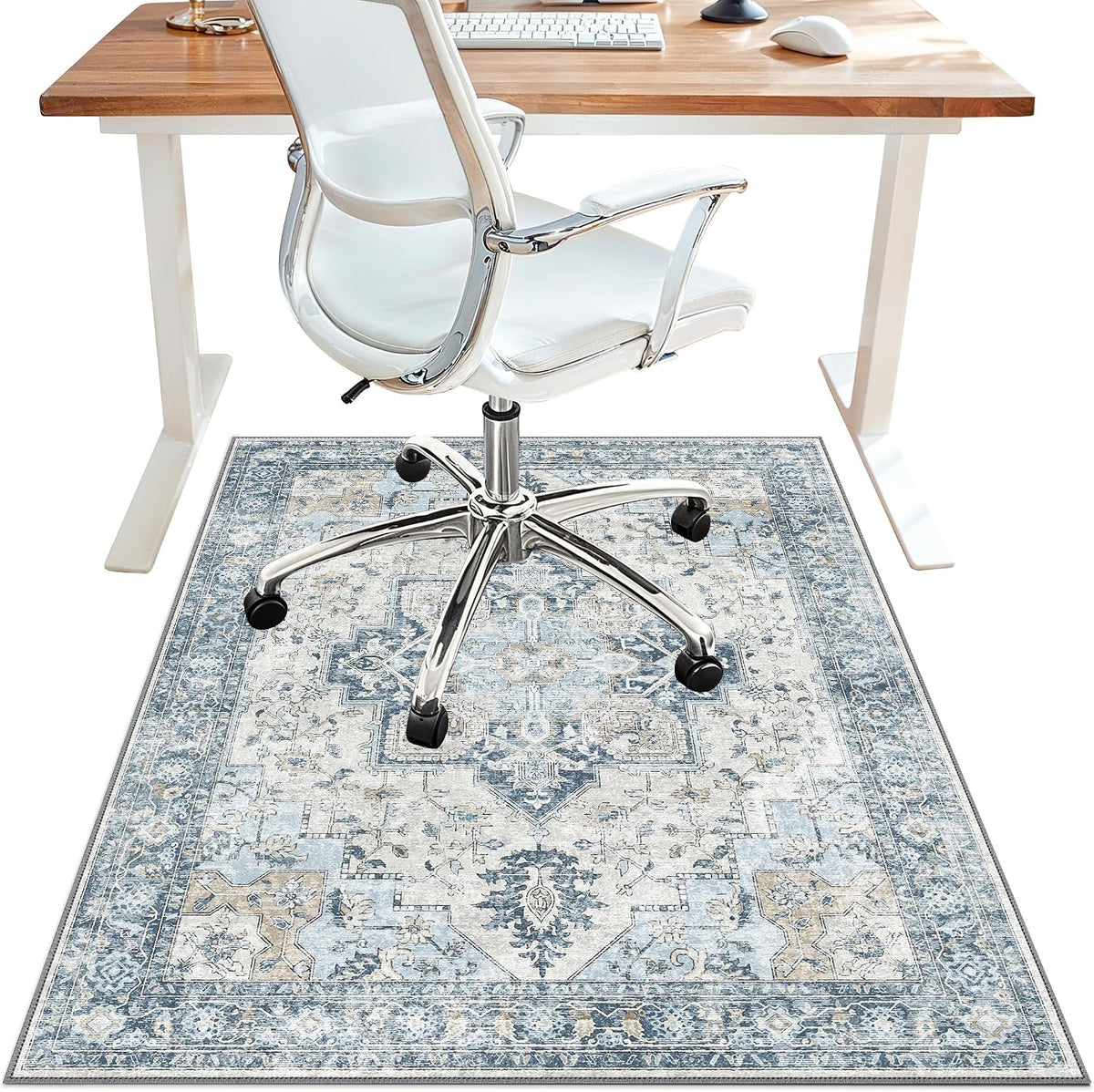 36"x48" Office Chair Mat for Hardwood Floor, Non-Slip Washable Blue