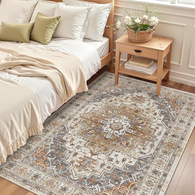 Madane Area Rug 4x6 Washable Rugs: Vintage Living Room Rug Soft Low Pile Non