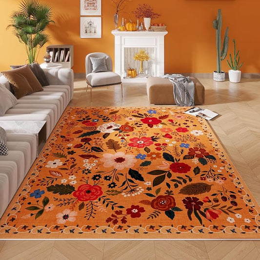 Rugcomf Living Room Rug 5x7 Rug Machine Washable Boho Area Rug Non Slip Floral