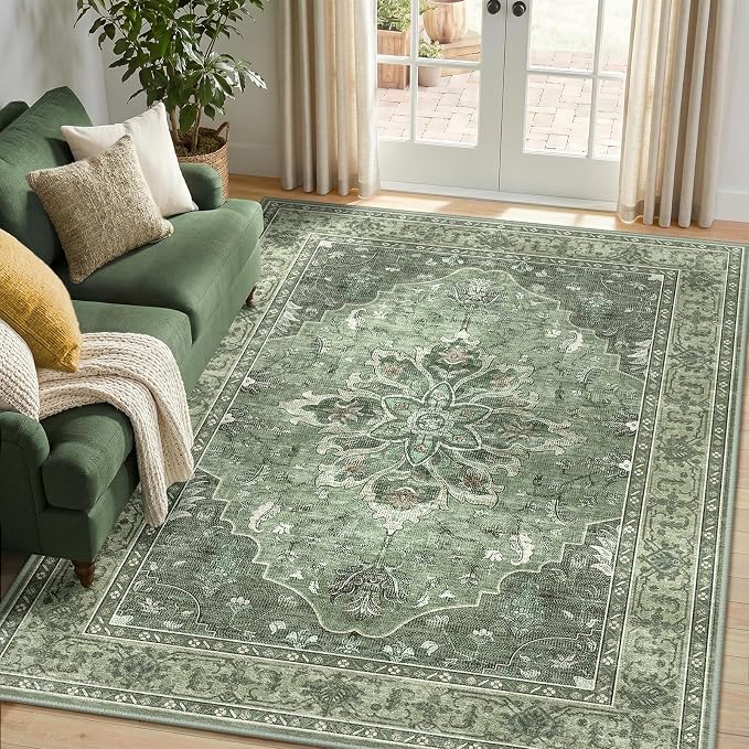 RELEANY Area Rugs 5'x7' Washable Non-Slip, Floral Vintage Distress Medallion