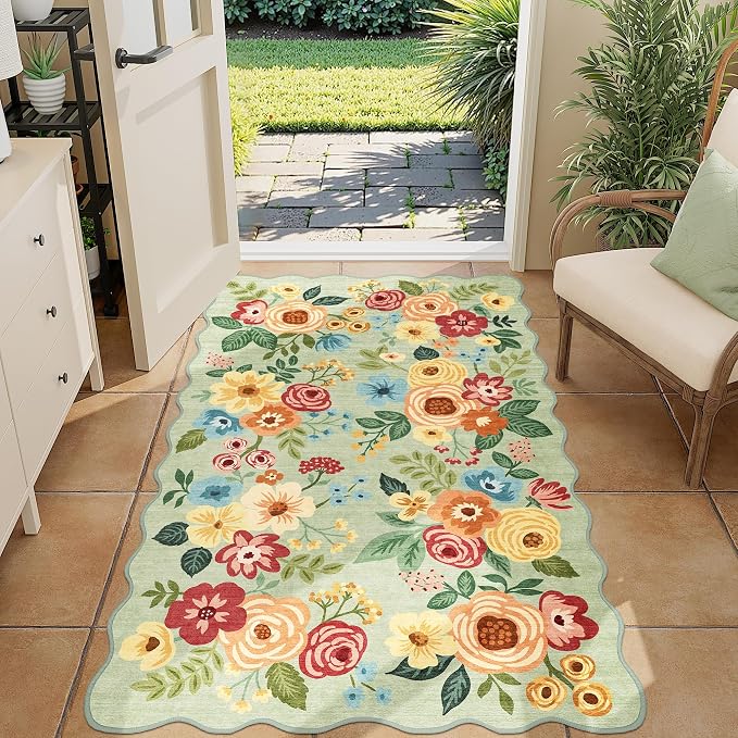 DUKINO 3x5 Area Rug, Floral Non-Slip Indoor Washable Rug