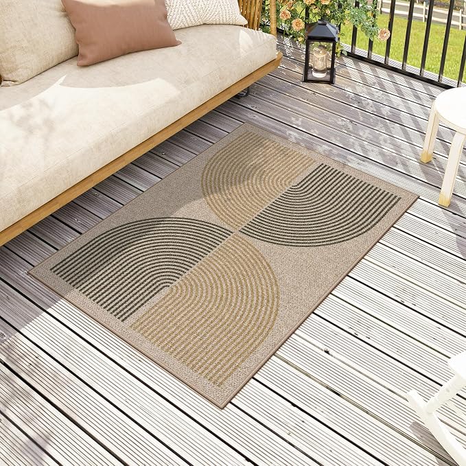 Lahome Enfys Rainbow Front Door Mat, Farmhouse Neutral Non Slip Non Shedding