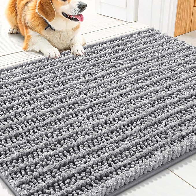 Smiry Dog Door Mat for Muddy Paws 32x21, Absorbent Dirt Trapper, Non-Slip