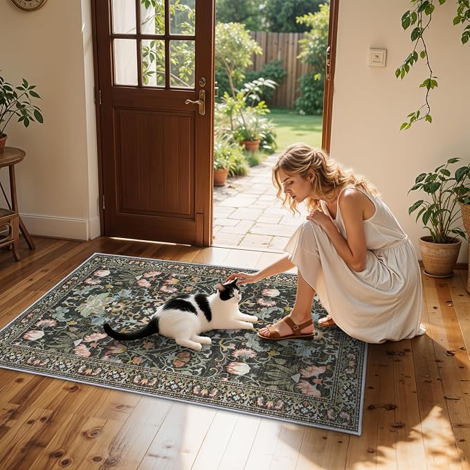 3x5 Living Room Area Rugs: Vintage Washable Non-Slip Rug