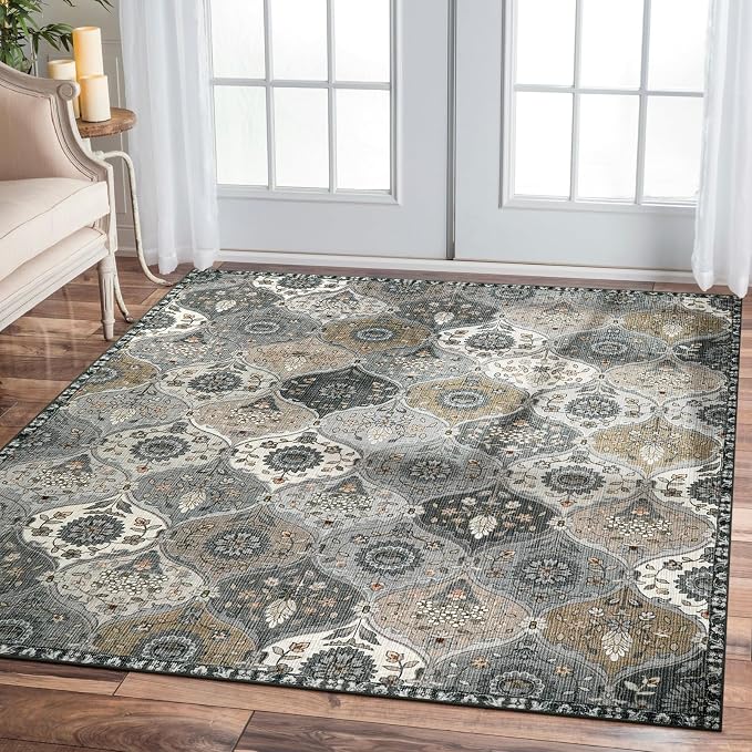 Lahome Moroccan Washable Area Rug 6x9, Ultra-Thin Large Living Room Rugs