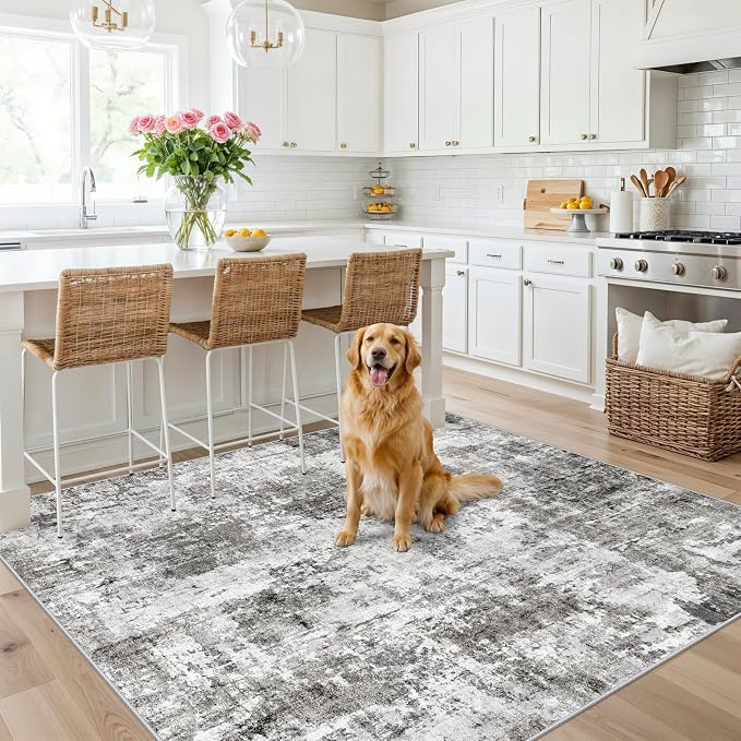 ZHXXUJ Washable 6x6 Square Area Rug – Non Slip Modern Abstract