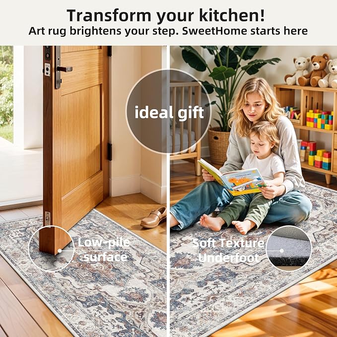 4 Pieces Kitchen Rug Set: Washable Water Resisitant Carpet