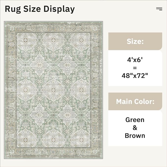 Soalmost 4x6 Area Rugs for Living Room, Vintage Washable Rugs for Dining Room
