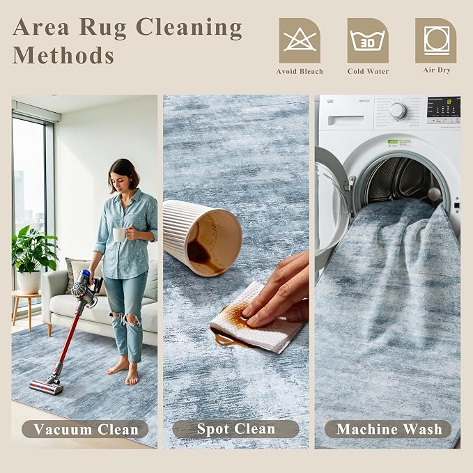 10x14 Area Rug Living Room – Washable Large Neutral Modern Abstract Soft Low