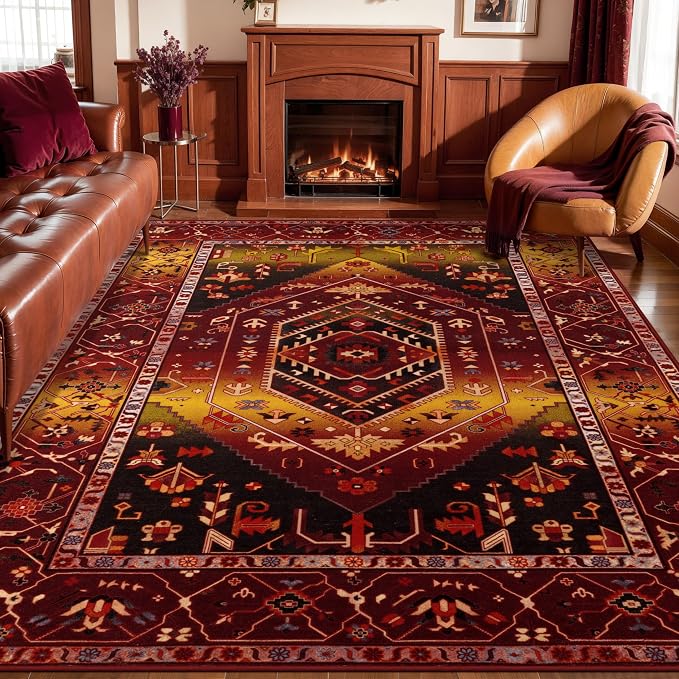 SERISSA Washable Rugs 8x10 Area Rugs, Large Non-Slip Boho Living Room Rug