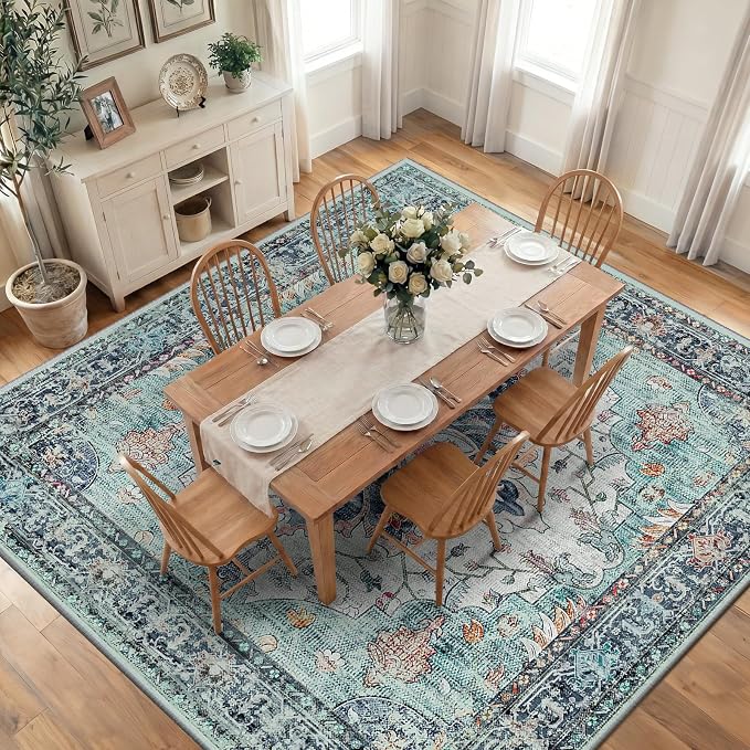 RELEANY Area Rugs Square 10ft Washable Non-Slip, Floral Vintage Distress