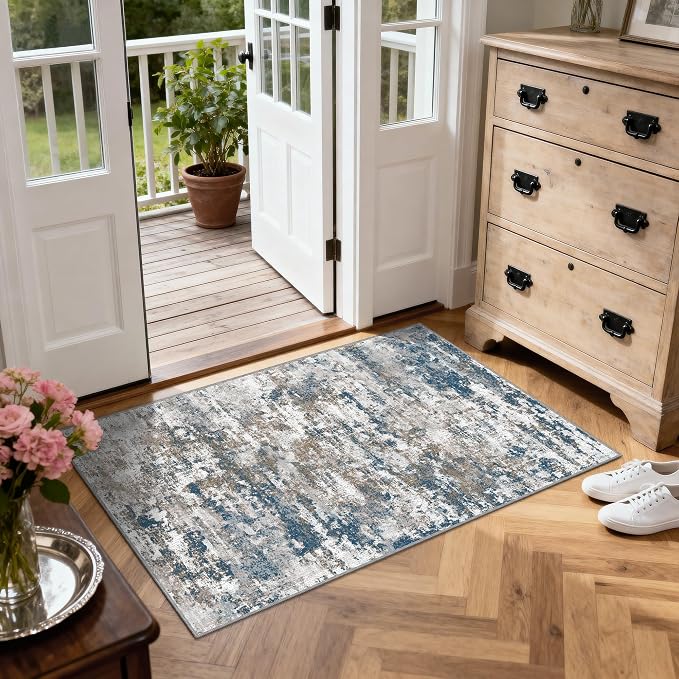 3x5 Area Rug Washable Entryway Rug Non Slip Abstract Tear and Stain Resistance