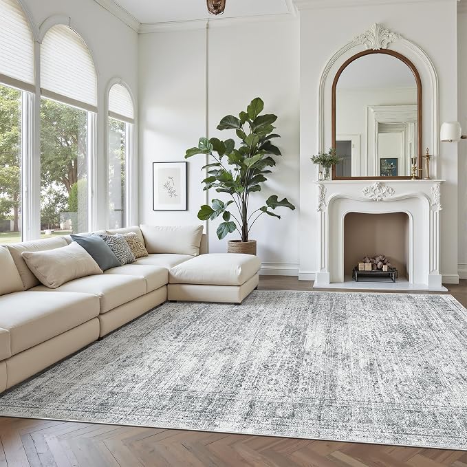 Soalmost Area Rug 10x12 Vintage Washable Living Room Large Gray Carpet Non Slip